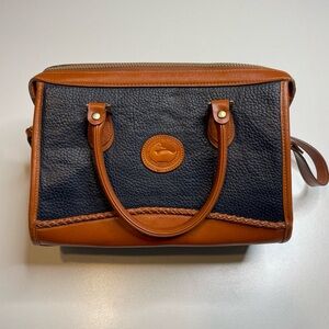 Vintage Dooney & Bourke All-Weather Leather Brown Blue Pebble Satchel Strap Bag